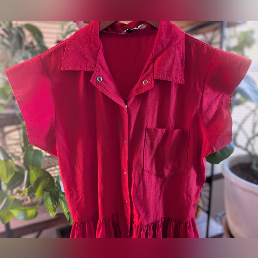 Vintage Red Button-Up Dress - Picture 3 of 10